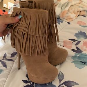 Fringe Tan Heeled Boots